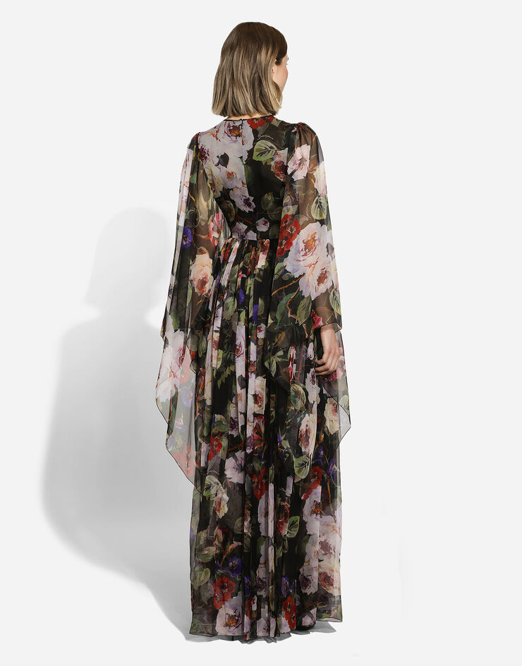 Dolce & Gabbana Long chiffon dress with rose garden print Print F6ADQTIS1SK