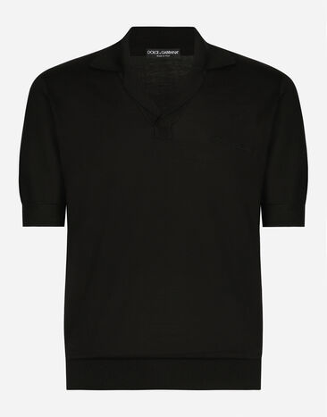 Dolce & Gabbana Silk polo-shirt with signature Dolce&Gabbana embroidery Black GXZ38ZJBCDS