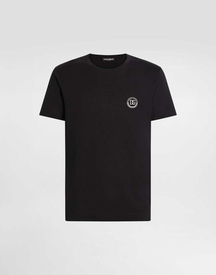 Dolce & Gabbana Short-sleeved T-shirt with DG embroidery Blue G8RN8ZG7M8X