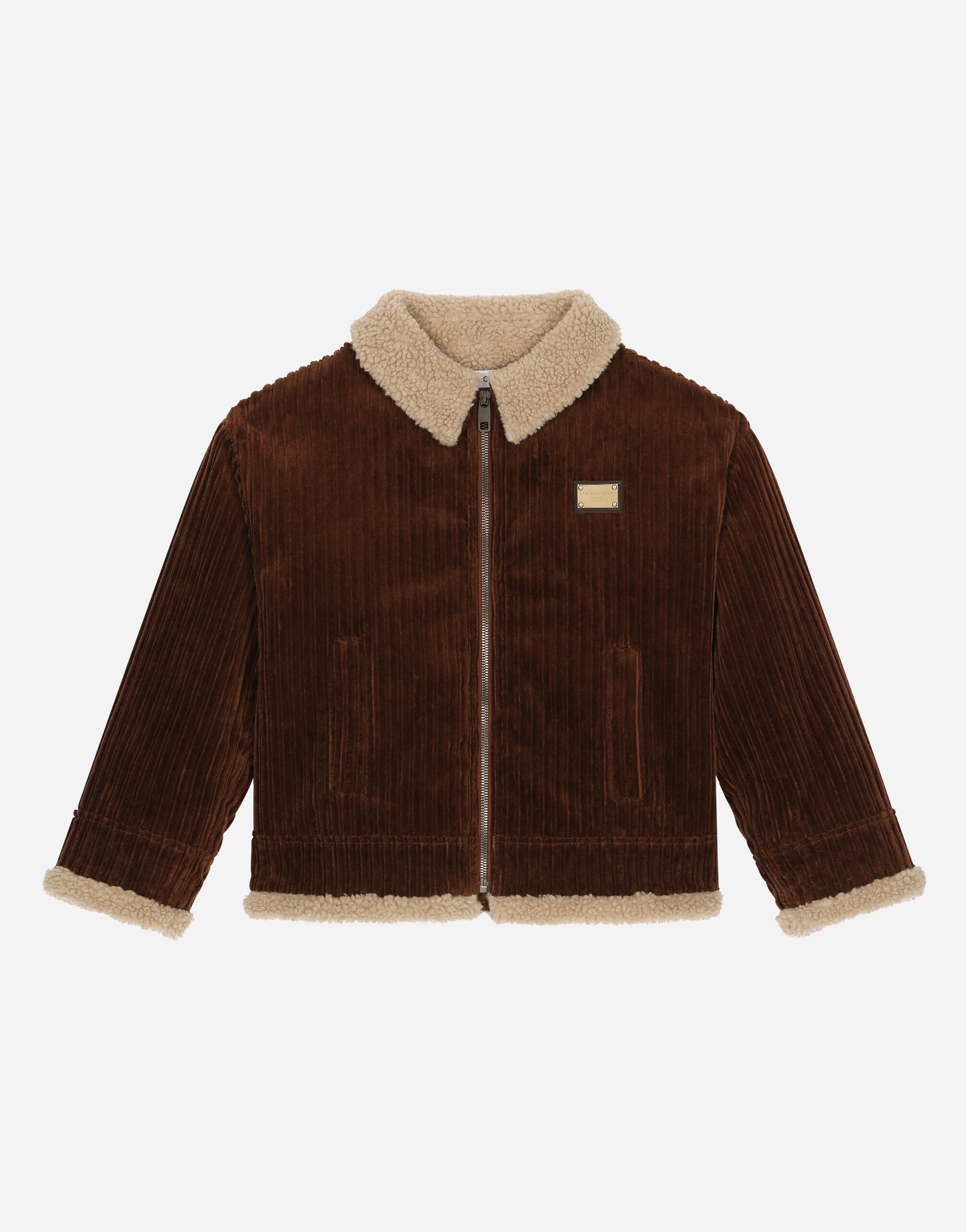 Dolce & Gabbana Corduroy jacket with the logo tag and faux fur interior Brown L4JWFQG7L1Z