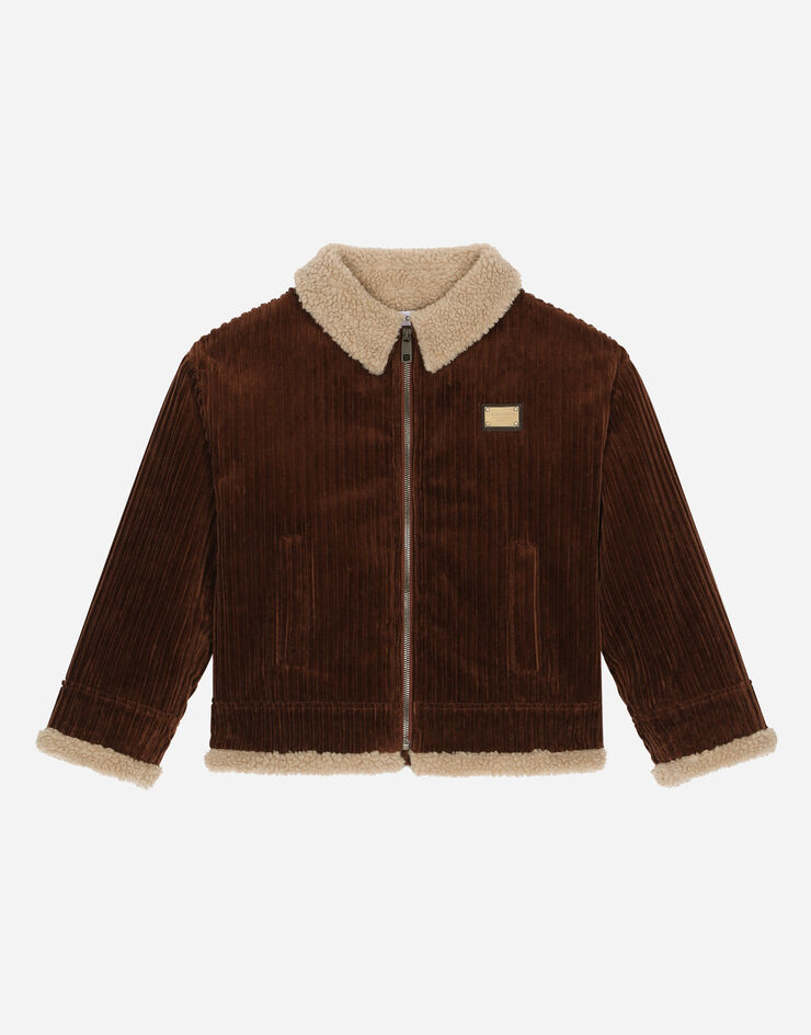 DolceGabbanaSpa Corduroy jacket with the logo tag and faux fur interior Brown L42B58FUWEU