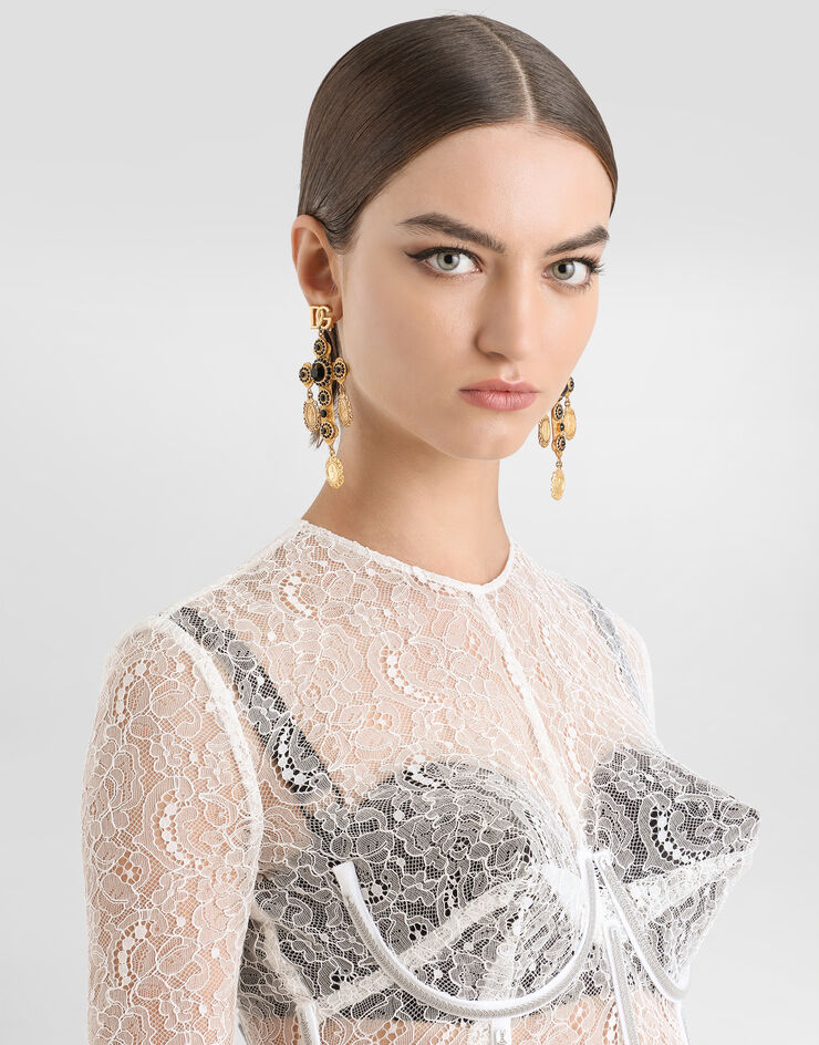 Dolce & Gabbana 许愿圆章十字坠饰耳环 金 WER4C3W1111