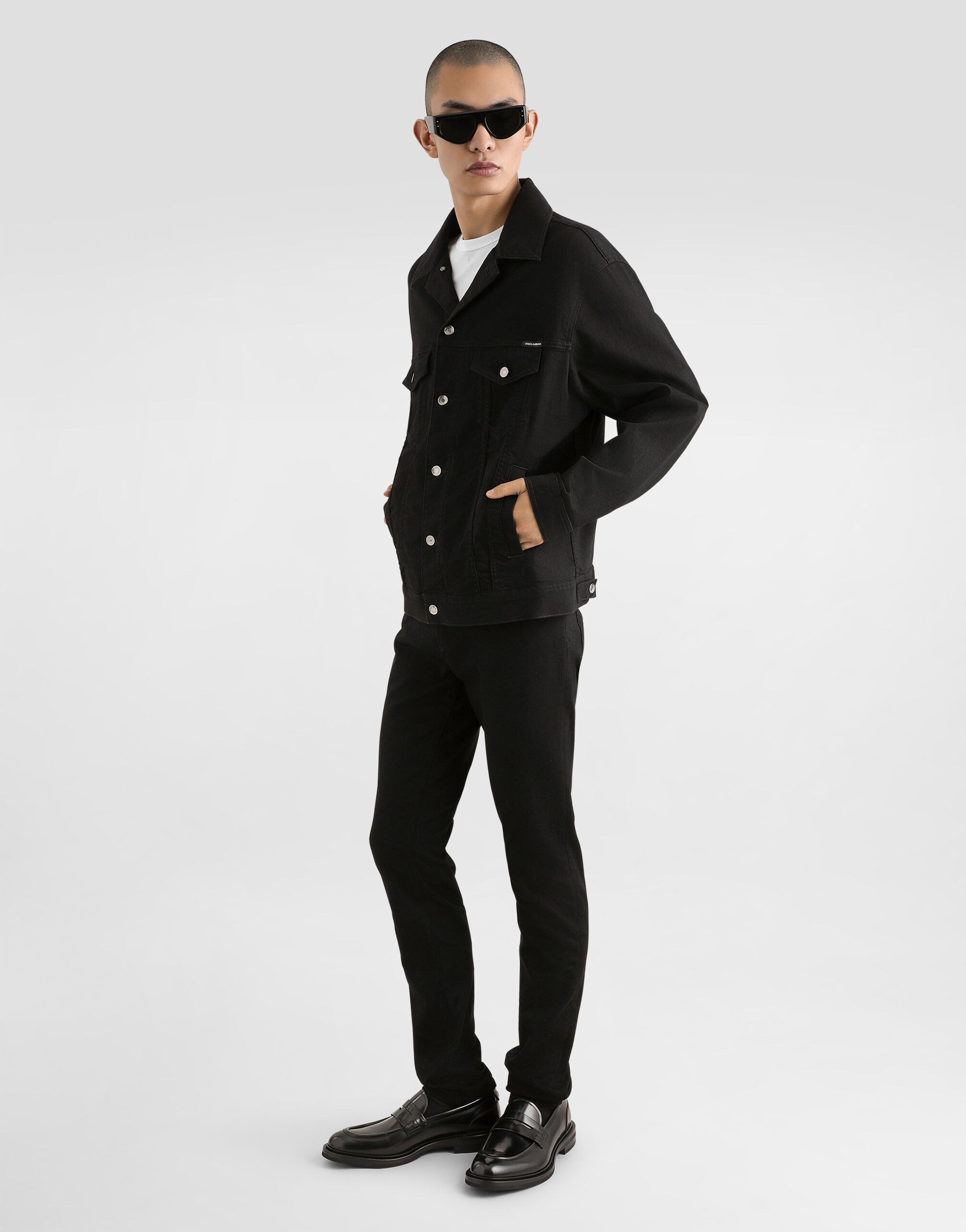 Black wash skinny stretch jeans in Multicolor for Men