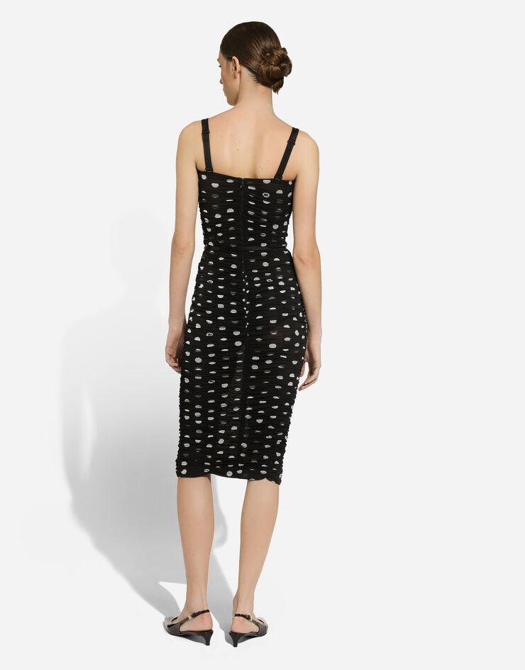 Dolce & Gabbana Tulle calf-length sheath dress with draping and polka-dot print Print F6JHXTFSRP7