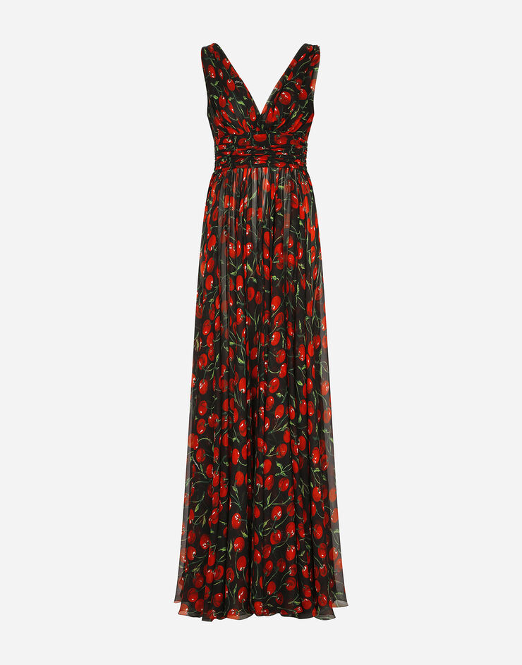 Dolce&Gabbana Langes Chiffonkleid Kirschenprint Mehrfarbig F6BDETIS1QA