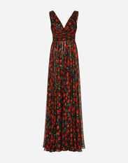 Dolce & Gabbana Long cherry-print chiffon dress Black FTAG1TG9921