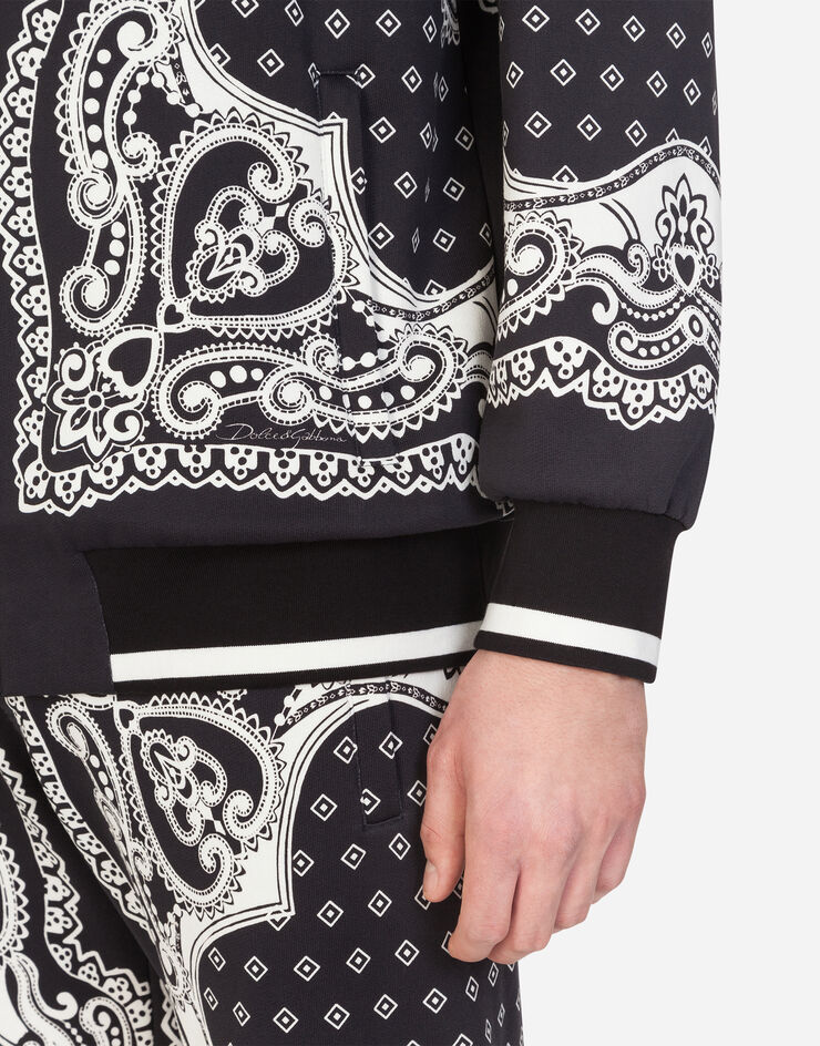 Dolce & Gabbana ZIP-UP HOODIE IN BANDANA PRINT BLACK G9QW4TFI7IP