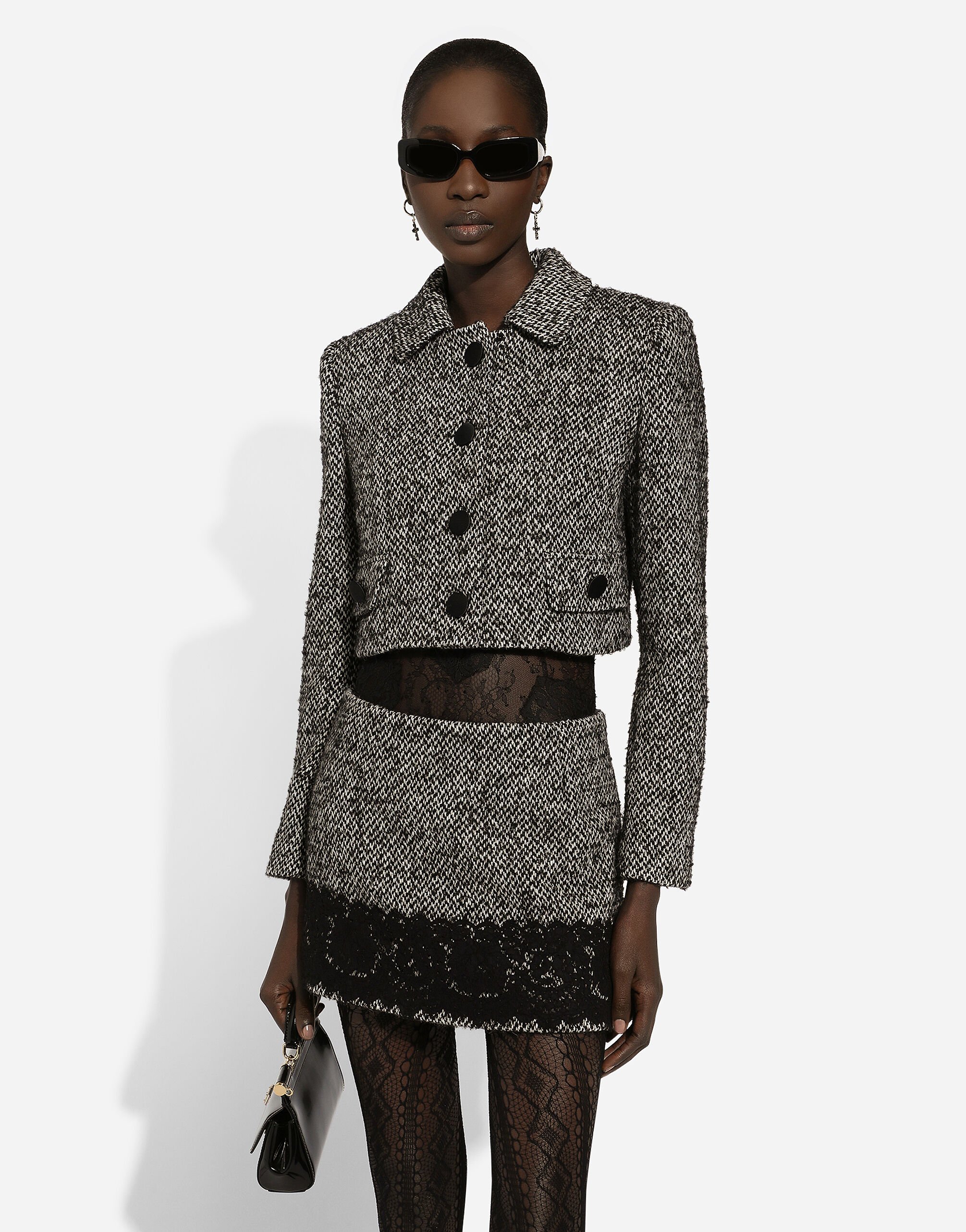 Short wool micro-tweed jacket in Multicolor for Women