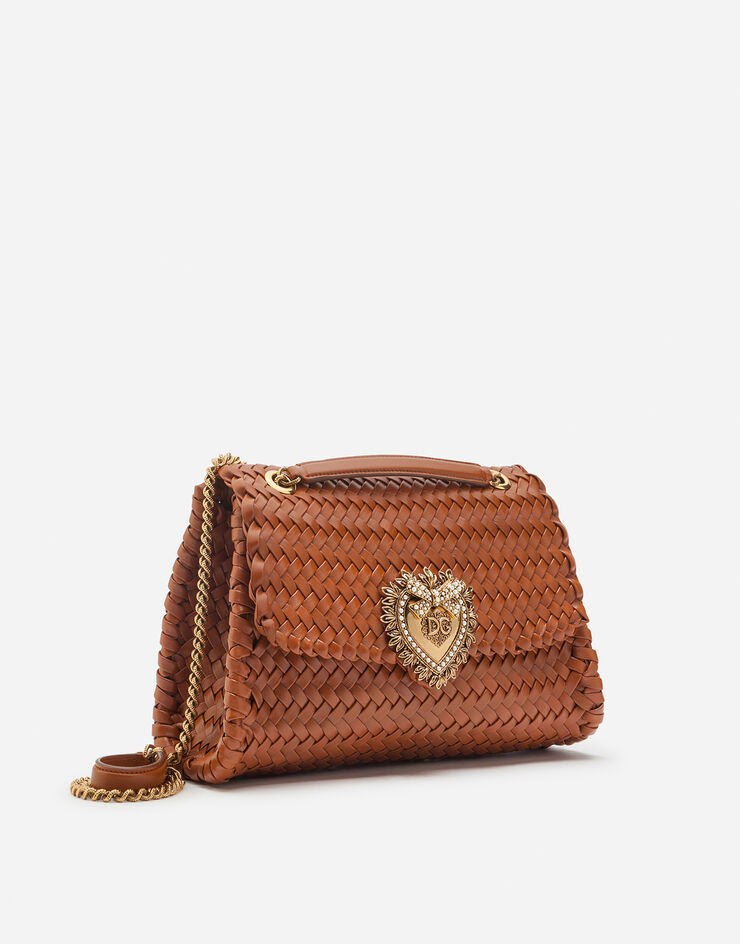 Dolce & Gabbana Large Devotion shoulder bag in braided nappa leather BROWN BB6728AX813