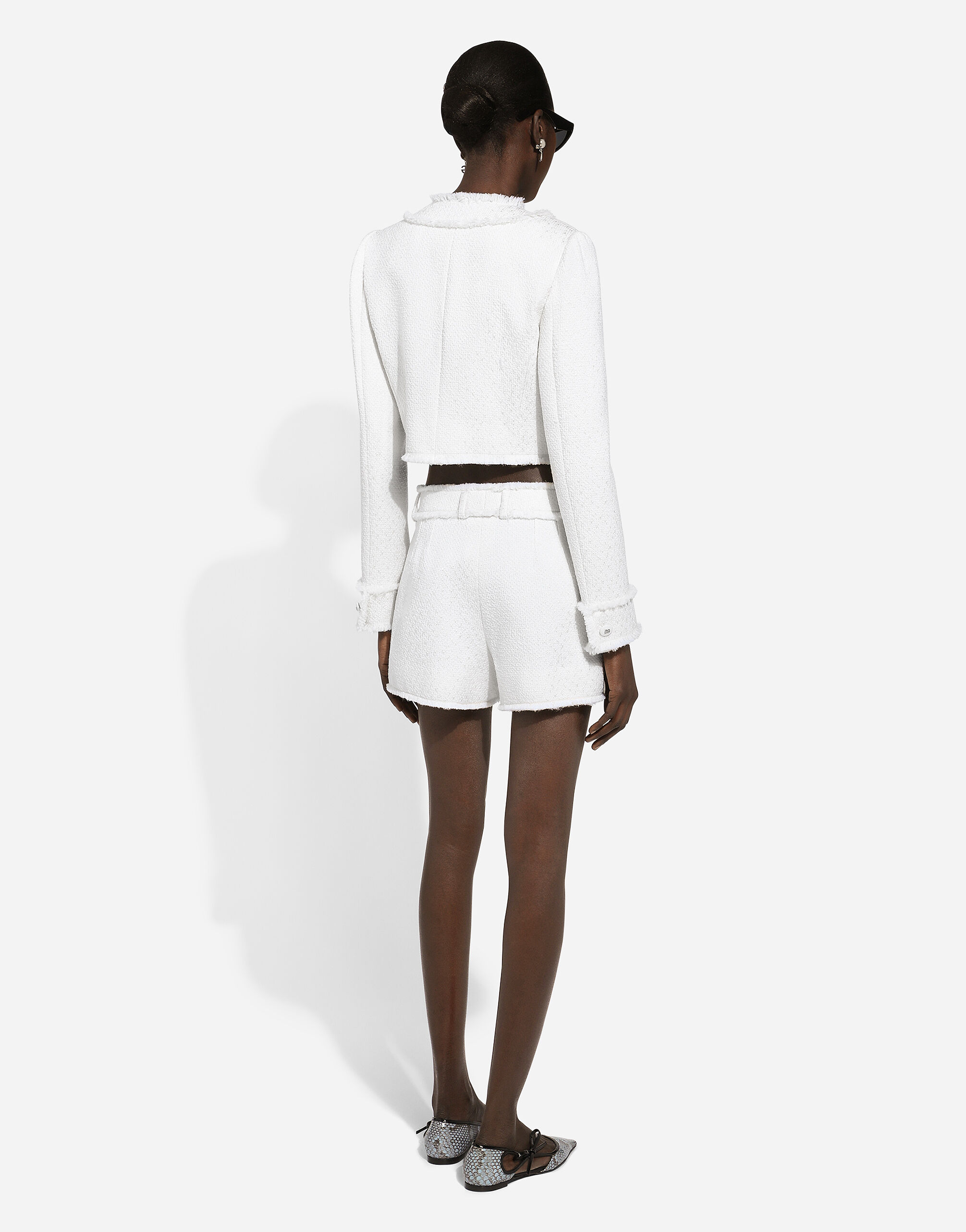 Short raschel tweed jacket in White for Women