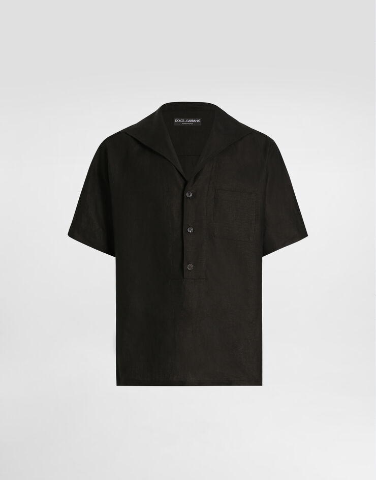 Dolce & Gabbana قميص كتان بأكمام قصيرة وثلاثة أزرار أسود G5NE3TFU4JB