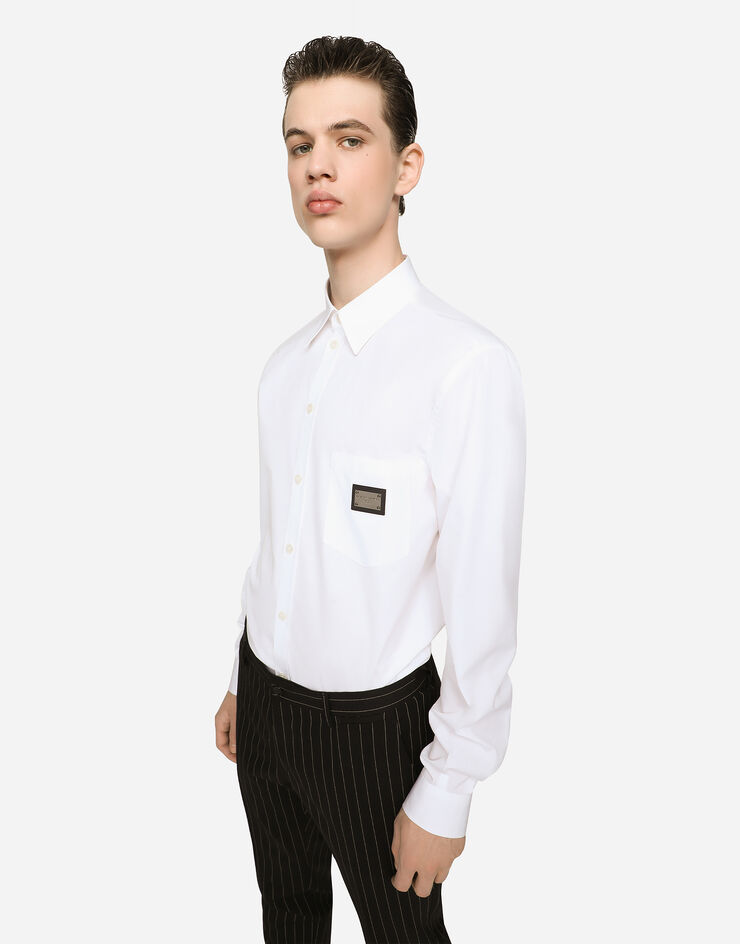 Dolce & Gabbana Cotton Martini-fit shirt with branded tag White G5JG4TGK006