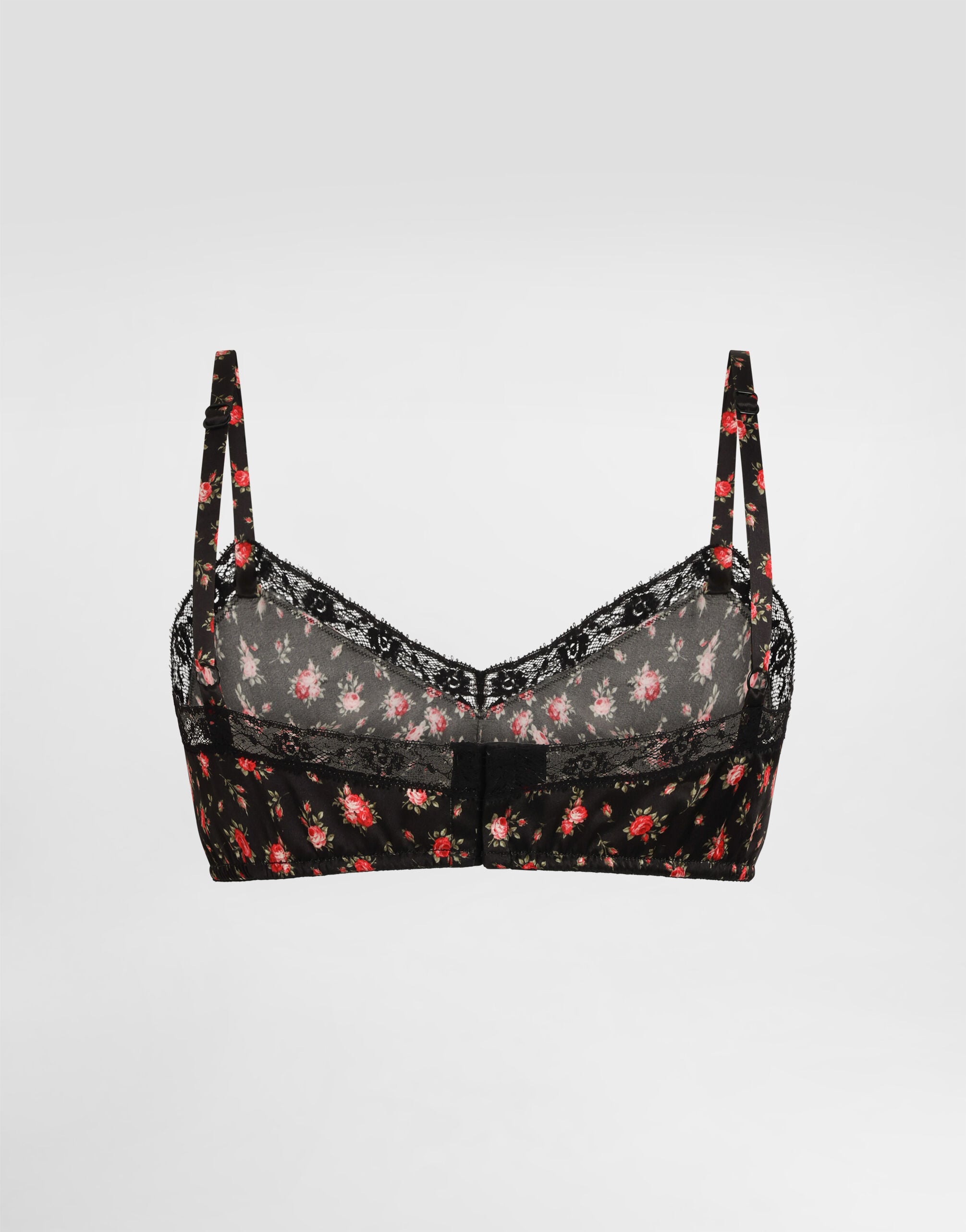 Small rose-print satin and lace bra in Multicolor for Women