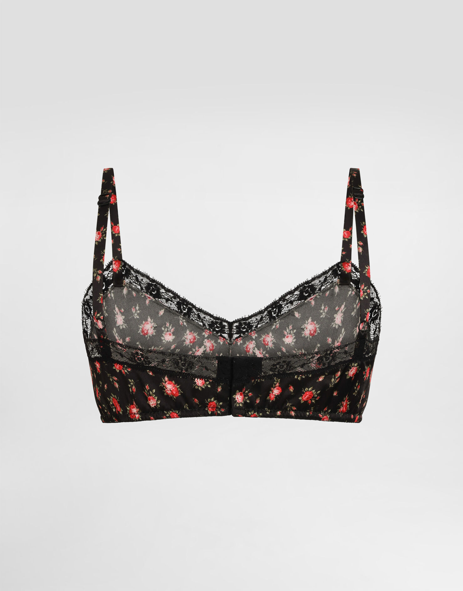 Small rose-print satin and lace bra in Multicolor for Women | Dolce ...
