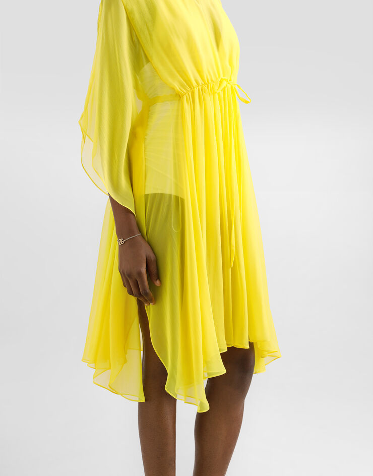 Dolce & Gabbana Caftán corto de chifón de seda con cordón ajustable Amarillo F6TLXTFU1AT