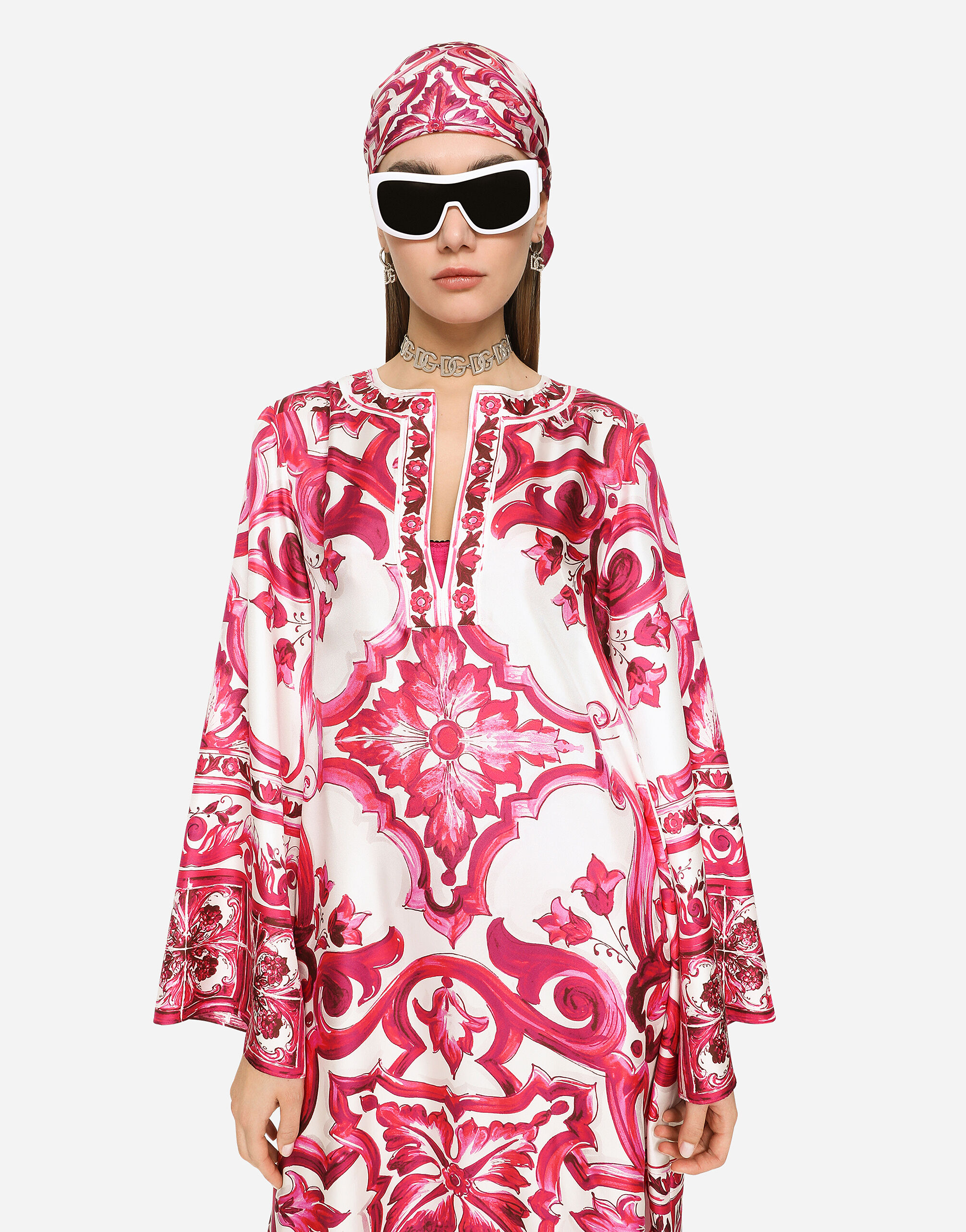 Twill caftan with Majolica print in Multicolor for Women