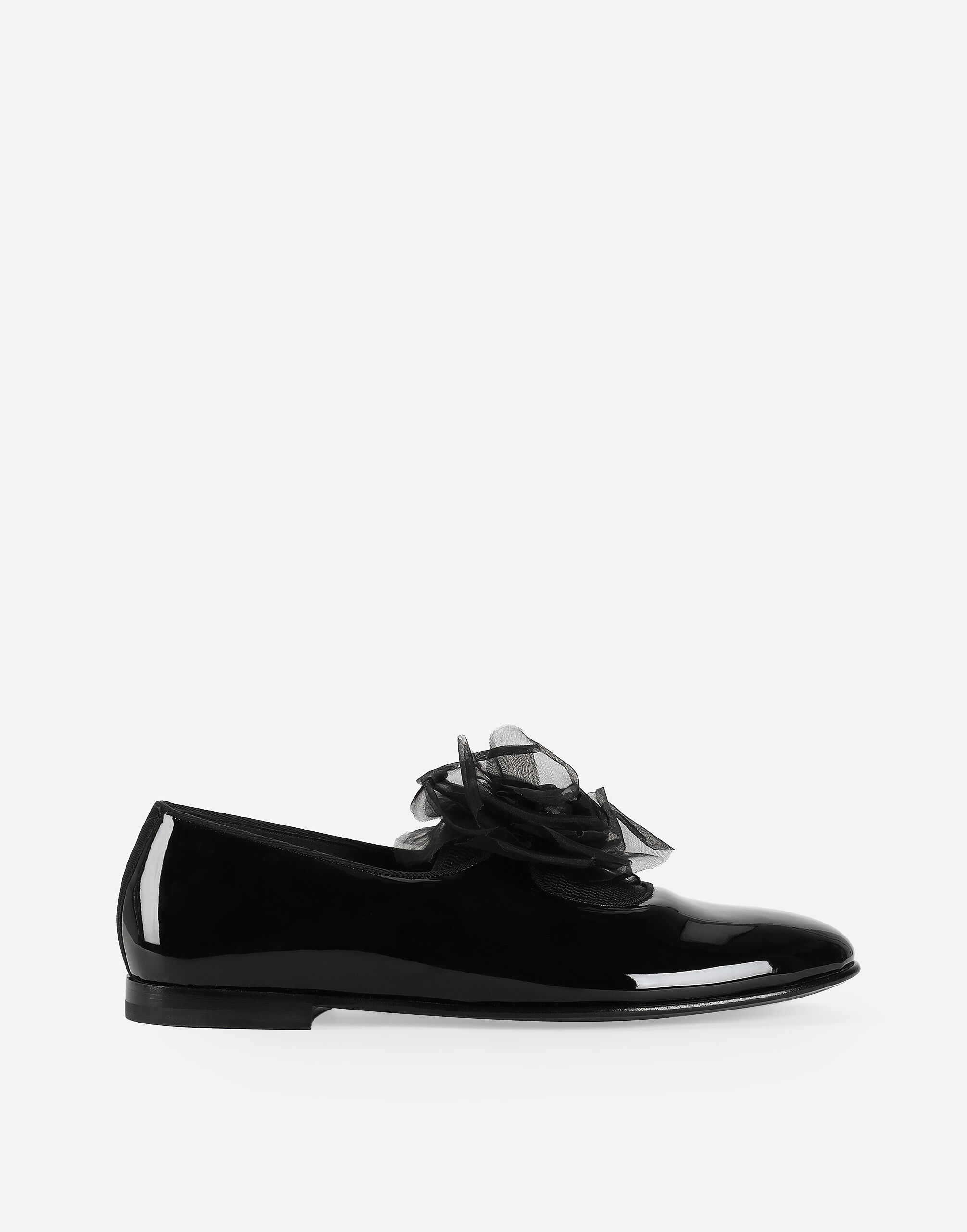 Patent leather slippers with flower applique in Black for Men Dolce Gabbana