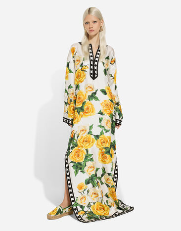 Dolce & Gabbana Silk caftan with kimono sleeves and yellow rose print Print F6ARJTGDA9D