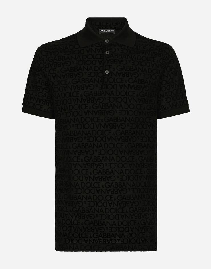 Dolce&Gabbana Piqué polo-shirt with flocked Dolce&Gabbana logo Black G8PT0TG7KV1