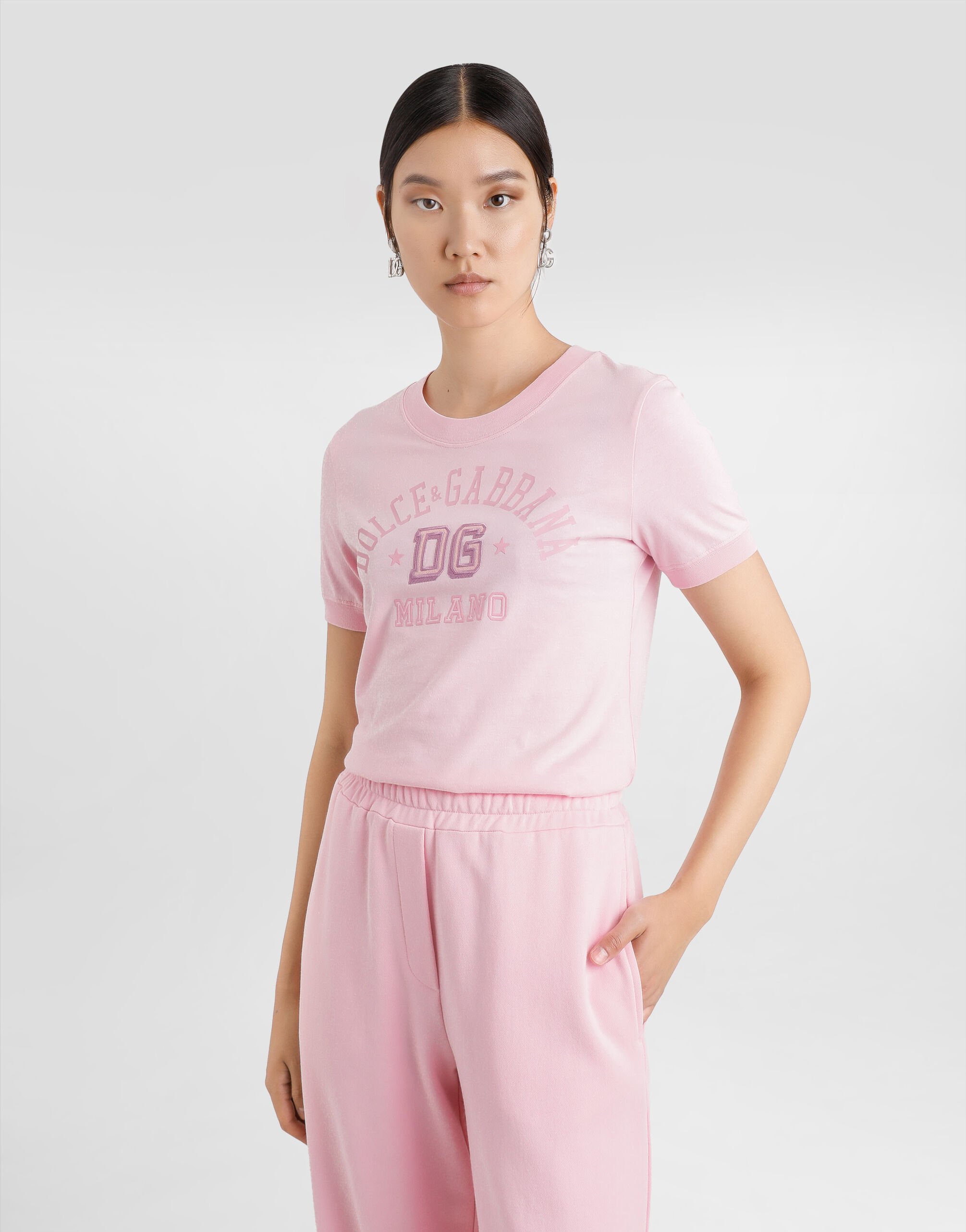 ピンクのウィメンズ Jersey T-shirt with raised DG logo