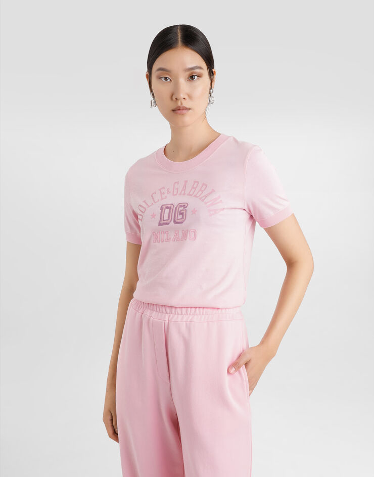 Dolce & Gabbana Camiseta de punto con logotipo DG bordado en relieve Pink F8N08ZGDCX2