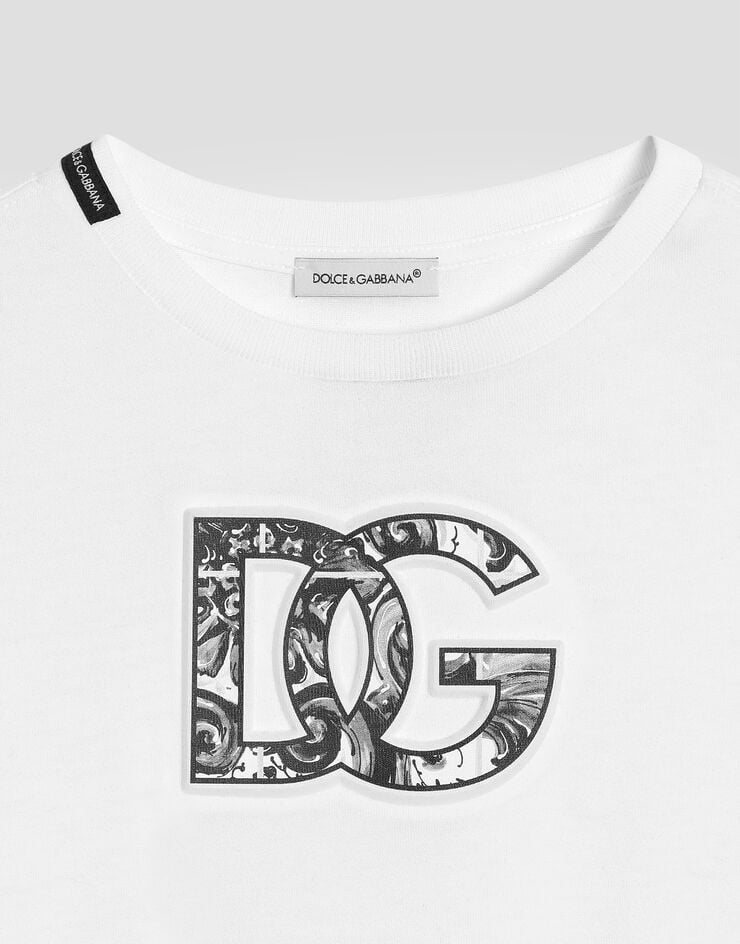 Dolce & Gabbana Short-sleeved t-shirt with embossed DG majolica-print logo Multicolor L4JTHVG7NVC
