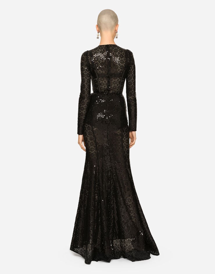 Dolce & Gabbana ロングドレス マーメイドライン スパンコール ブラック F6ZM7THLM50