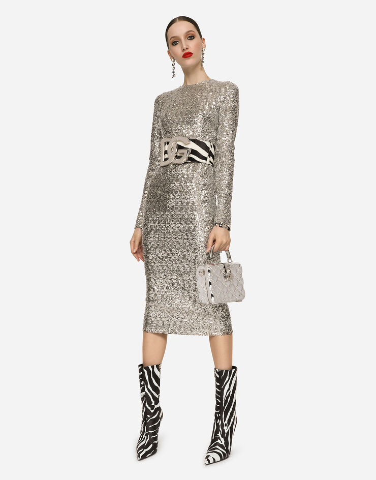 Dolce & Gabbana Robe mi-longue à paillettes Argent F6AFDTHLM5T