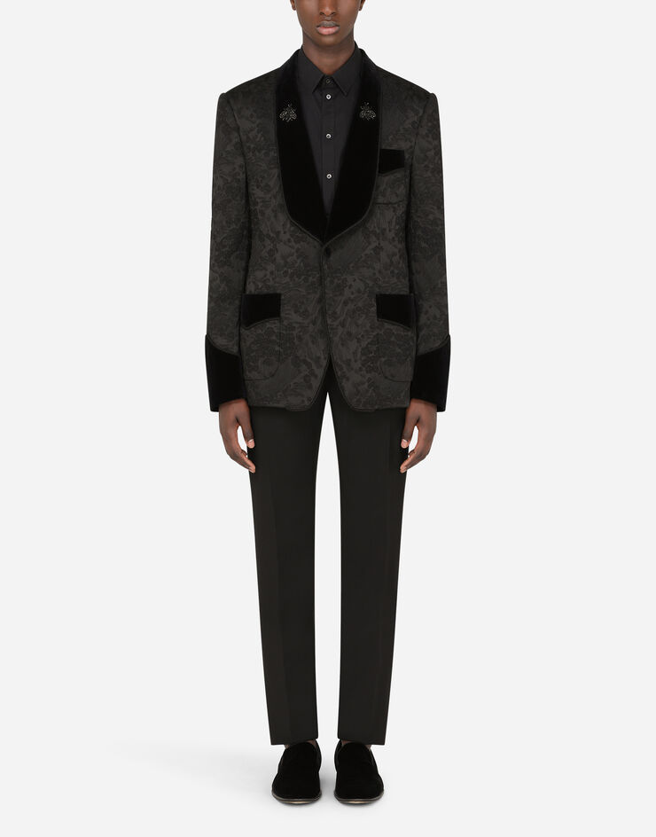 Dolce & Gabbana Stretch jacquard casinò-fit tuxedo jacket with patch Black G2OO3ZFJRD9