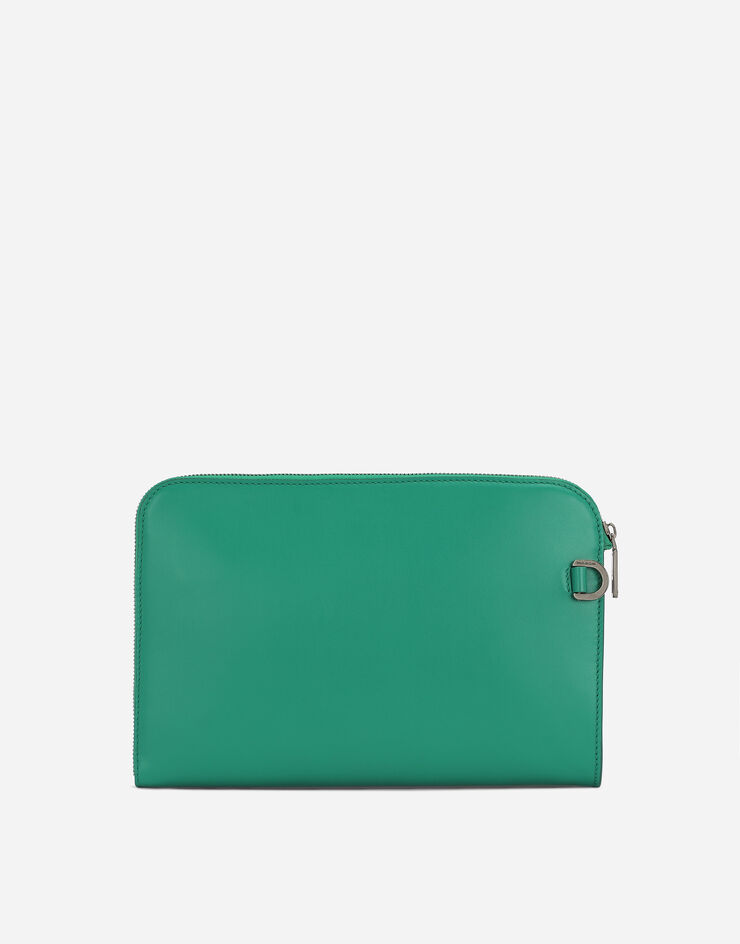 Dolce & Gabbana Cartera de mano pequeña en piel de becerro con logotipo en relieve Vert BM1751AG218