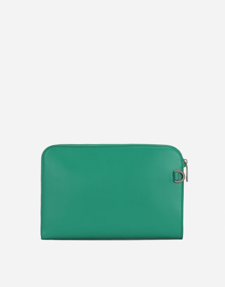 Dolce & Gabbana Kleine Pouch Bag aus Kalbsleder mit Relieflogo Grün BM1751AG218