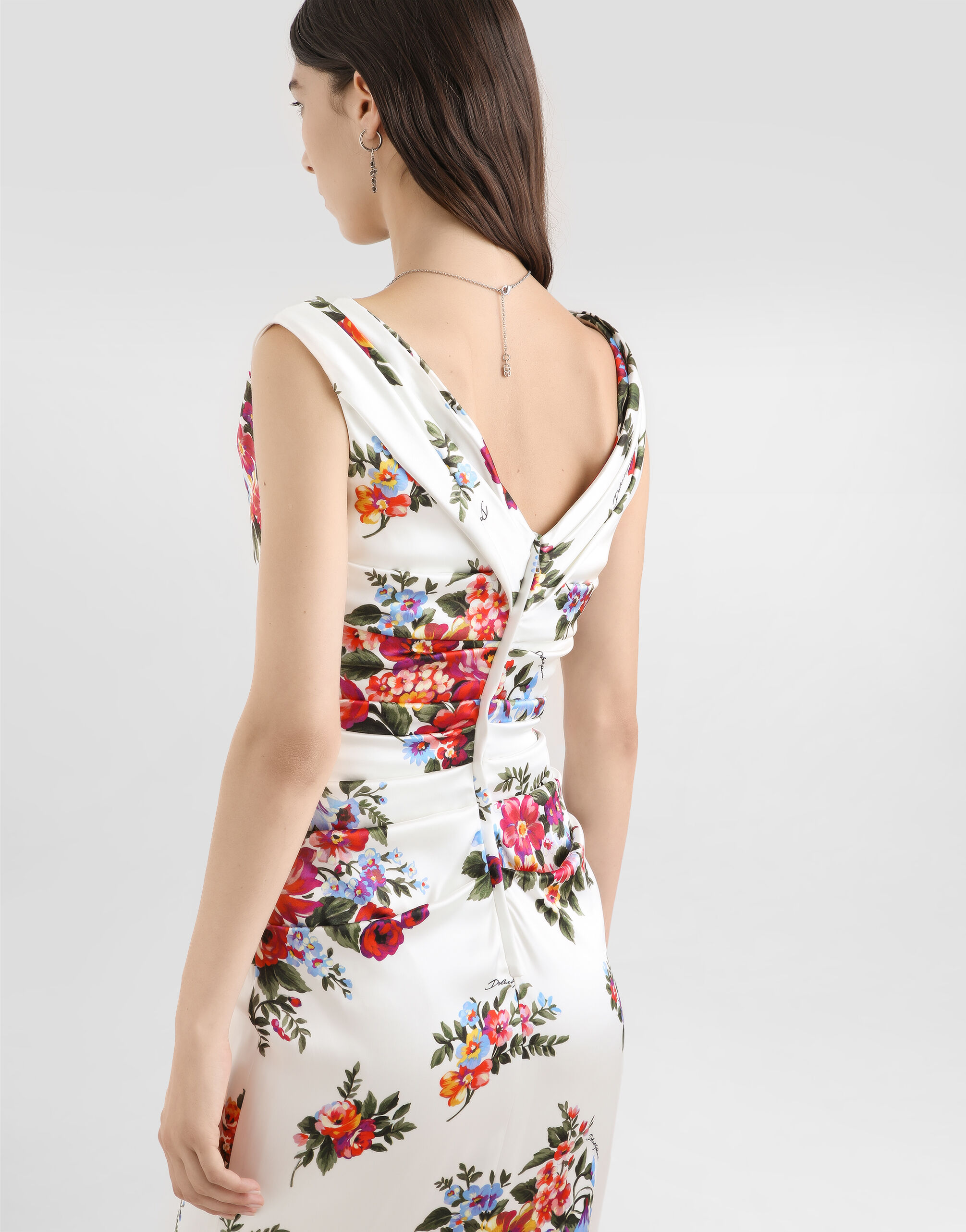 Flower bouquet-print satin dress in Multicolor for Women