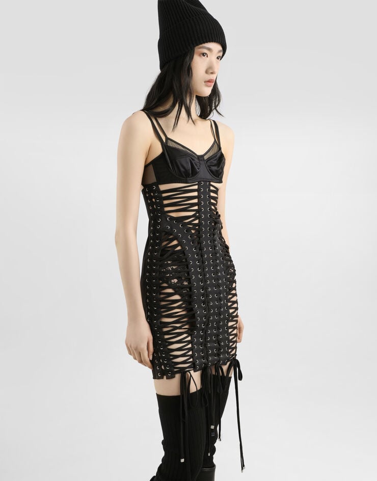 Dolce & Gabbana Short silk and viscose dress Black F60FATGDDIL