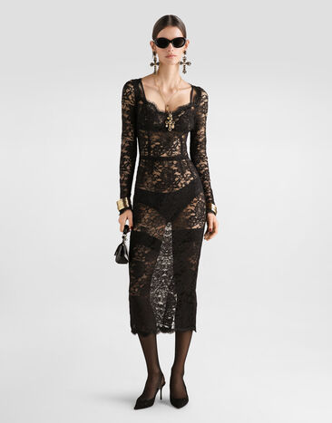 Dolce & Gabbana Floral lace midi dress Black F6AQGTHLUAH