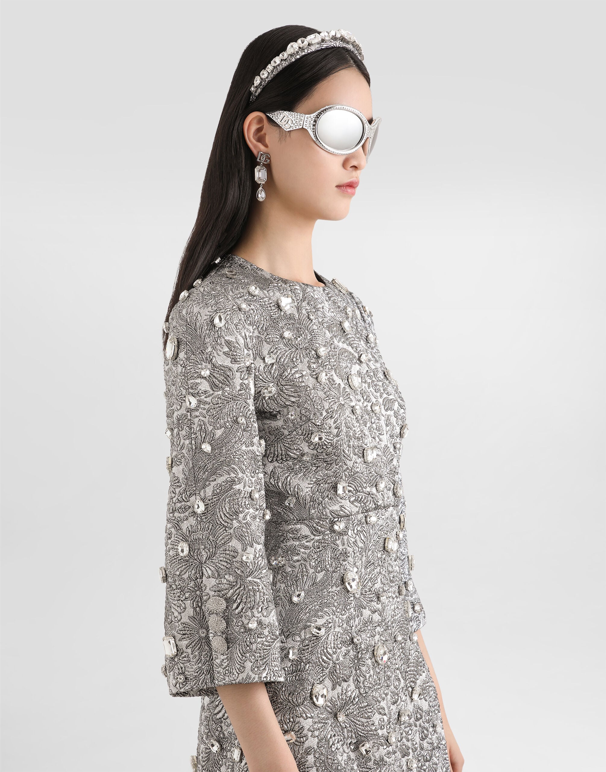 Floral lamé jacquard dress with embroidery in Multicolor for Women