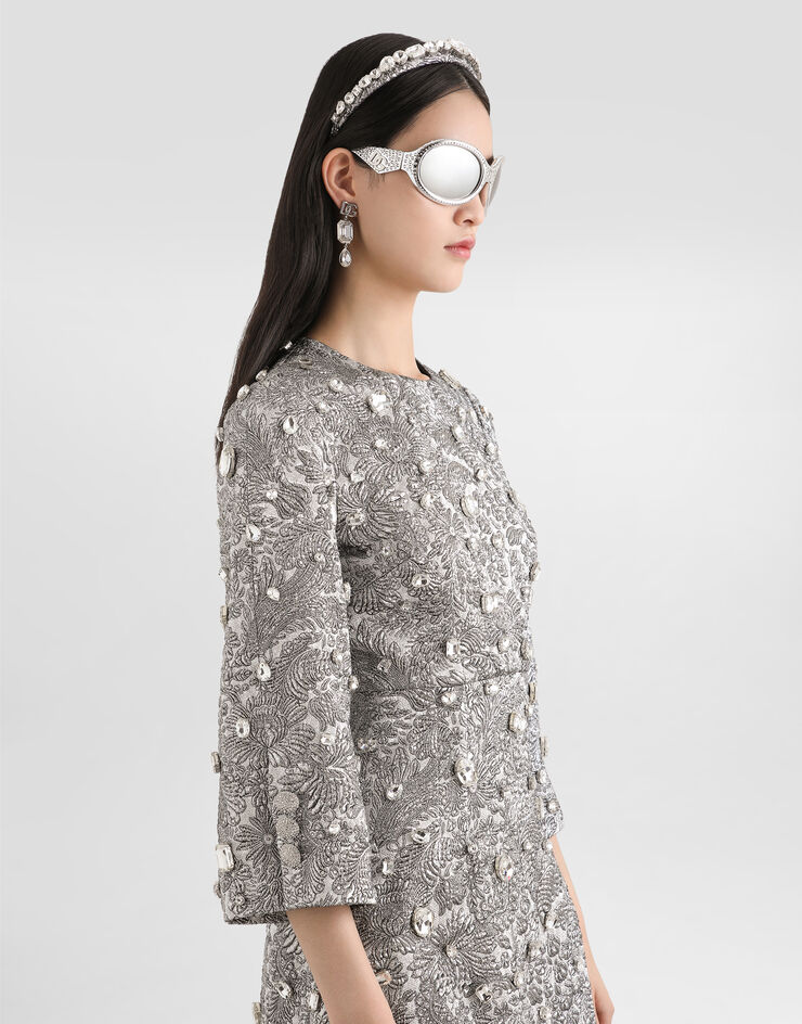 Dolce & Gabbana Vestido de tejido jacquard floral lamé con bordado Multicolor F6TZIZGDDG9