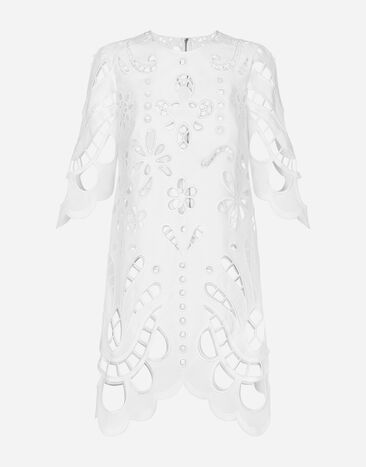 Dolce & Gabbana Midikleid aus Baumwolle mit Cut-out-Stickerei Weiss F6JJMZFG6A0
