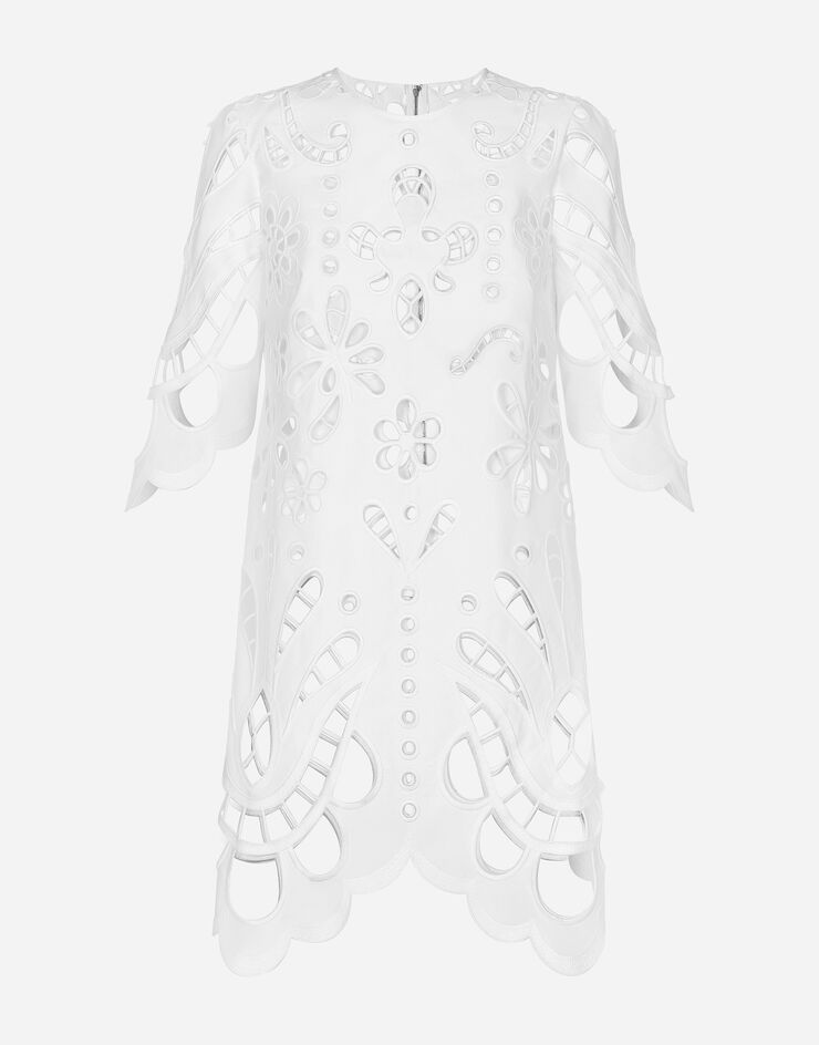 Dolce & Gabbana Midikleid aus Baumwolle mit Cut-out-Stickerei Weiss F6JJMZFG6A0