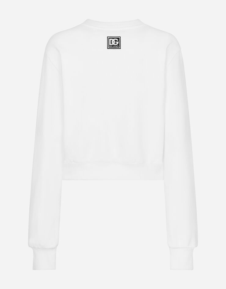 Dolce & Gabbana سويت شيرت جيرسي كروب بتطريز شعار على الياقة أبيض F9P35ZHU7H9