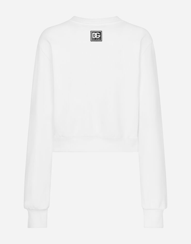 Dolce & Gabbana Kurzes Sweatshirt aus Jersey mit Logostickerei am Kragen Weiss F9P35ZHU7H9