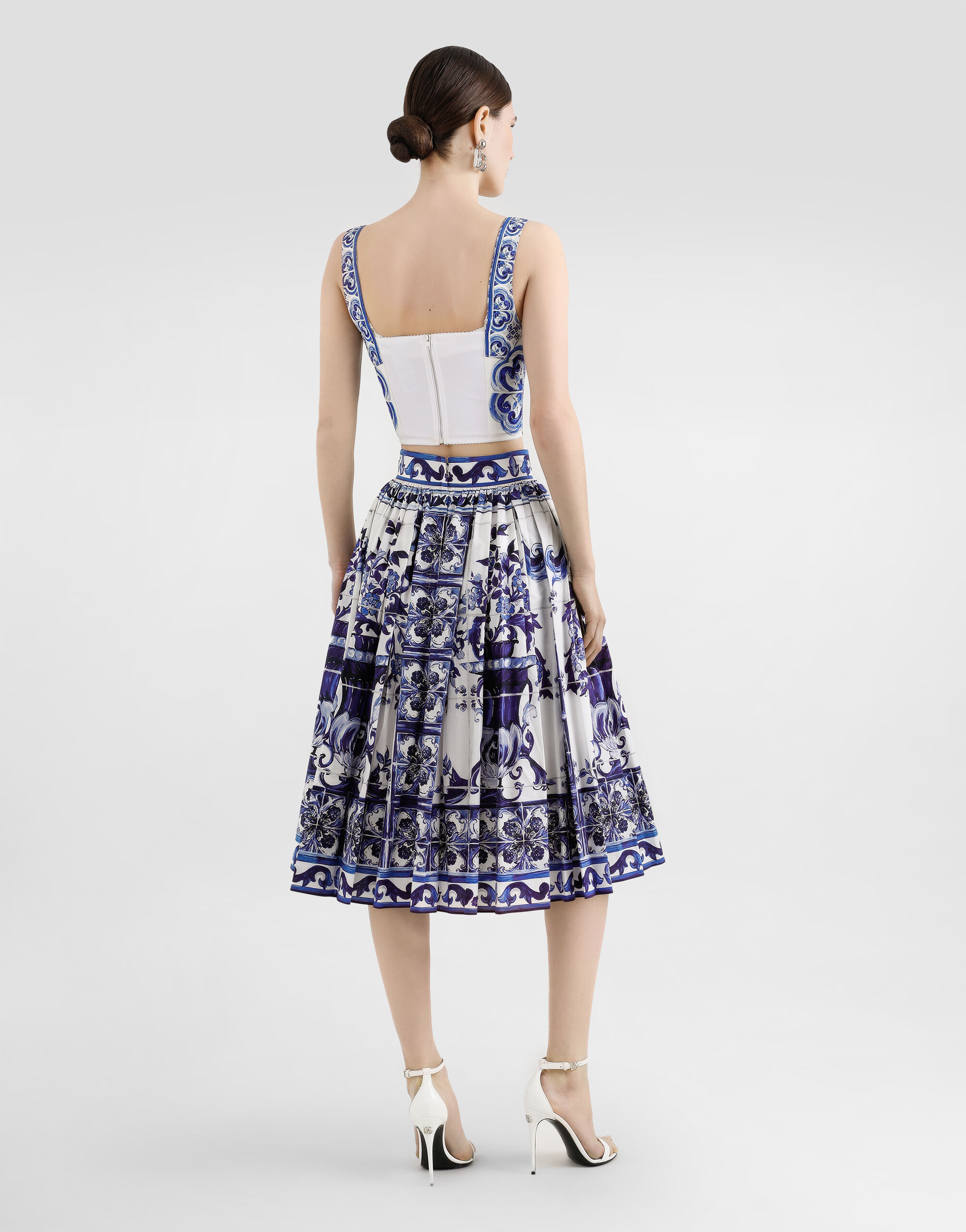 Poplin midi skirt with majolica print in Multicolor for Women