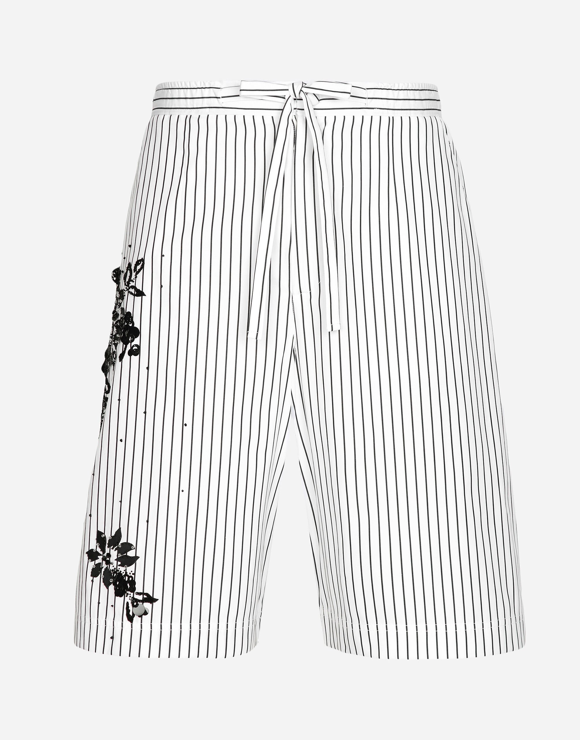 Dolce & Gabbana Striped poplin shorts with embroidery Black GV5TATGH253