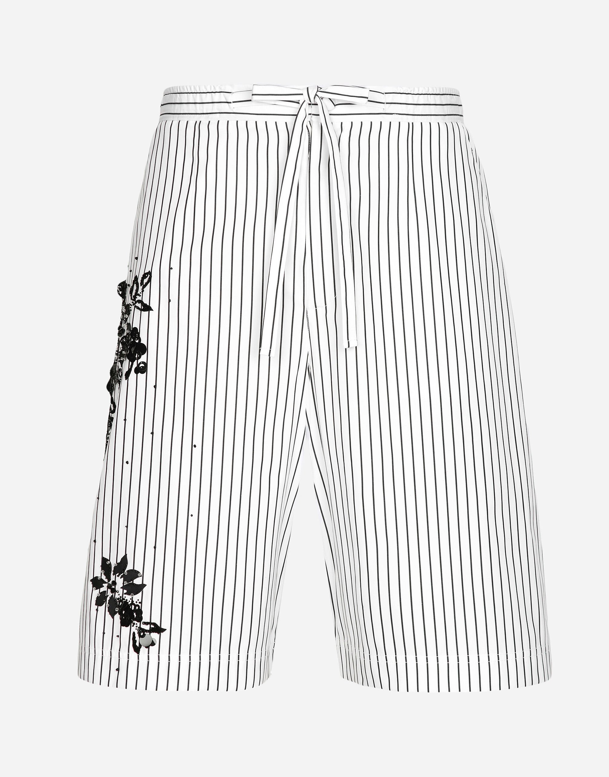 Dolce & Gabbana Striped poplin shorts with embroidery White GVUZATG7K4T