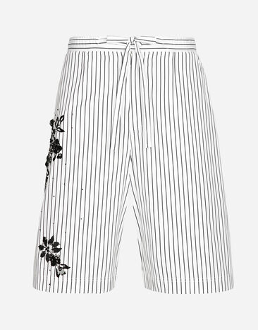 Dolce & Gabbana Striped poplin shorts with embroidery White GP08FZGH894