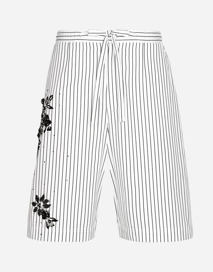 Dolce & Gabbana Bermudas aus gestreiftem Popeline mit Stickerei White GP08FZGH894
