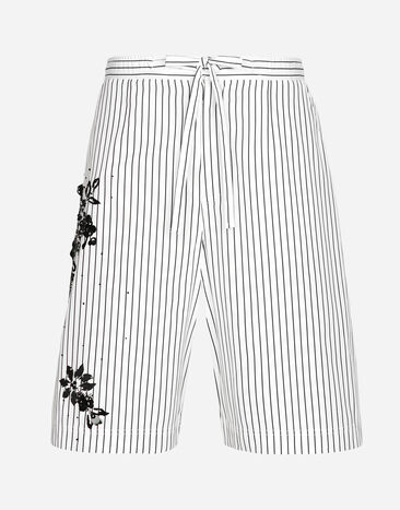 Dolce & Gabbana Striped poplin shorts with embroidery White GVUZATG7K4T