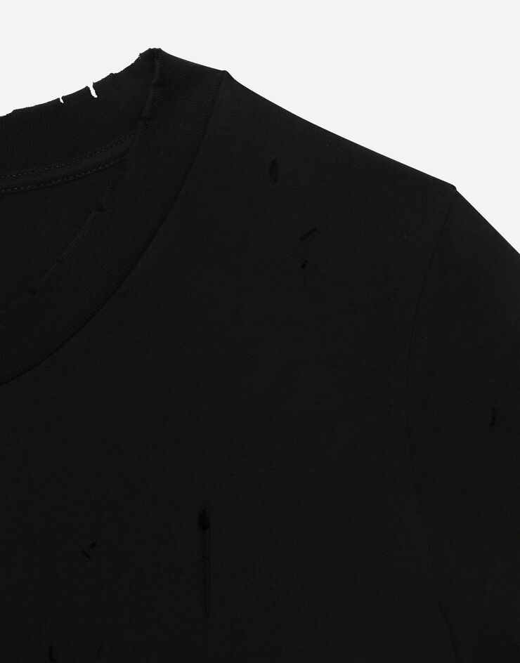 Dolce&Gabbana T-shirt in jersey con rotture e placca Dolce&Gabbana Black F8T00TG7H4U