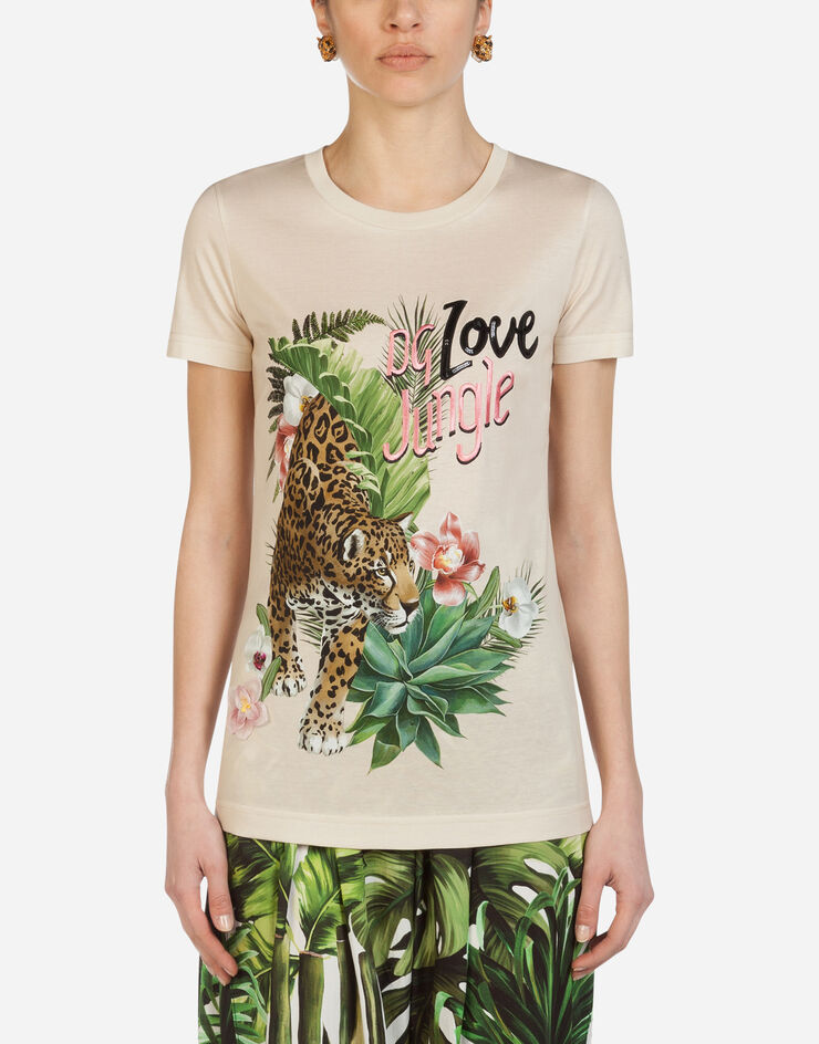 Dolce & Gabbana JERSEY T-SHIRT WITH LEOPARD PRINT BEIGE F8L99ZG7WTS