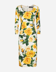 Dolce & Gabbana Charmeuse sheath dress with yellow rose print Print F6GAZTHS5Q0
