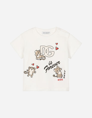 Dolce & Gabbana Camiseta de punto con logotipo DG y motivos Leopardino Blanco L1JTEYG7N2W